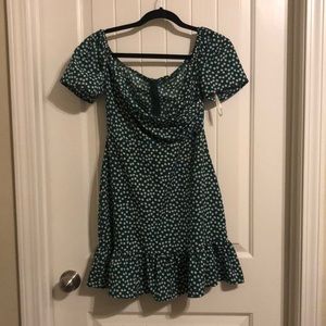 Green with white flowers off the shoulder dress!